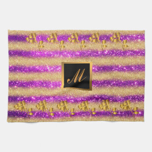 Luxury Gold Glitter Purple Floral Gift Kitchen Towel
