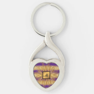 Luxury Gold Glitter Purple Monogrammed Gift Keychain