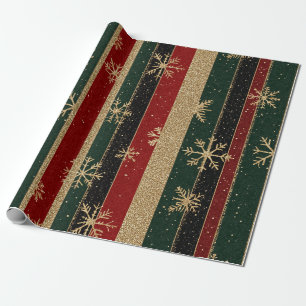 Luxury Gold Glitter Red Green Christmas Stripes Wrapping Paper
