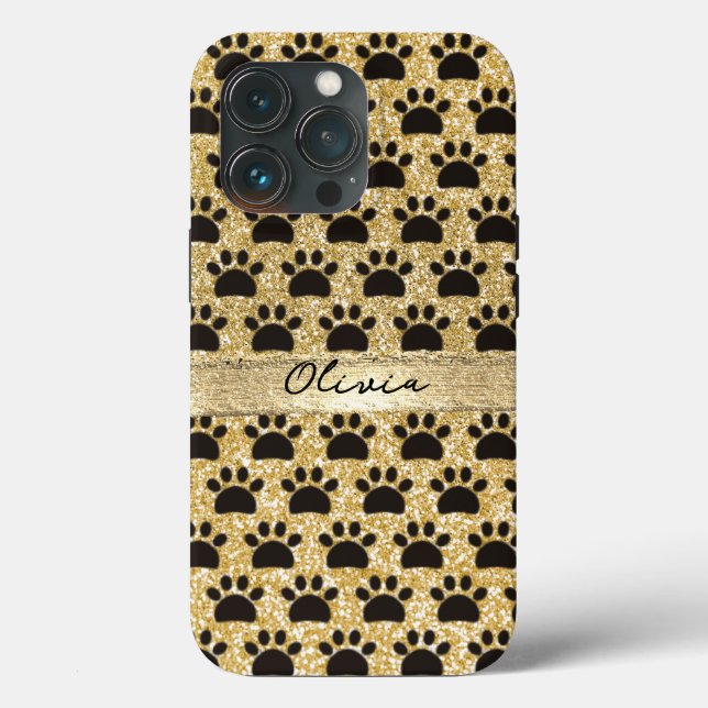 Luxury Gold Glitter Seamless Pet Paw Pattern Case-Mate iPhone Case (Back)