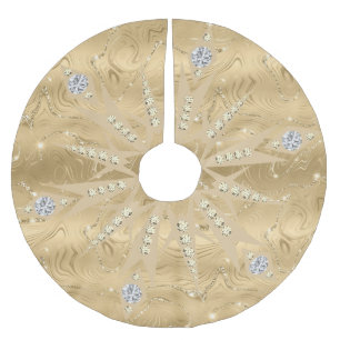 Luxury Gold Glitter Snowflake Diamond Brushed Polyester Tree Skirt