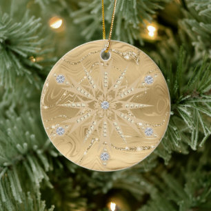 Luxury Gold Glitter Snowflake Diamond Ceramic Ornament