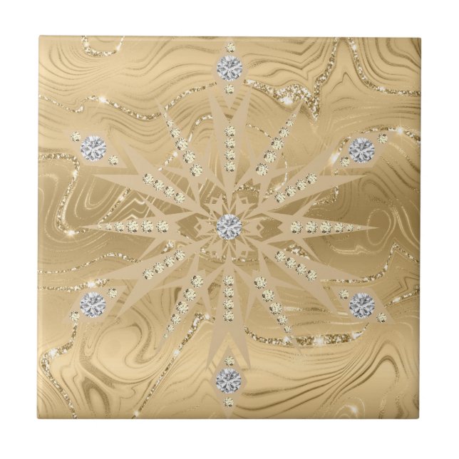 Luxury Gold Glitter Snowflake & Diamond Pattern Tile (Front)