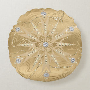 Luxury Gold Glitter Snowflake Diamond Round Pillow