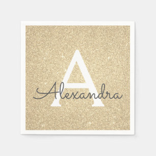 Luxury Gold Glitter & Sparkle Monogram Birthday Napkin
