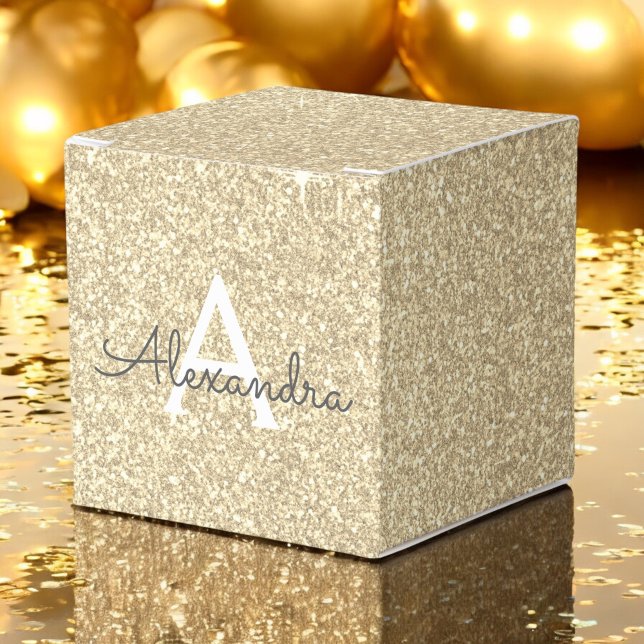 Luxury Gold Glitter & Sparkle Monogram Favor Box (Creator Uploaded)