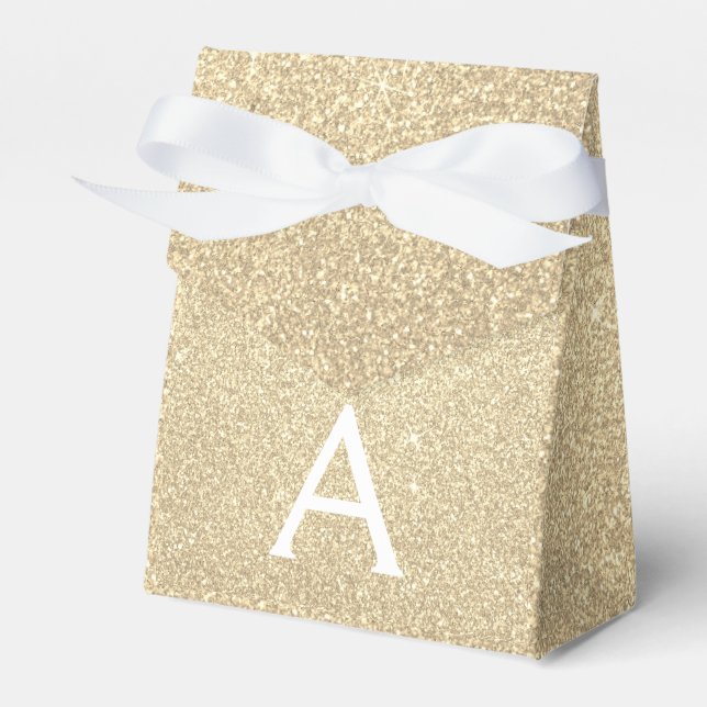 Luxury Gold Glitter & Sparkle Monogram Favor Box (Front Side)