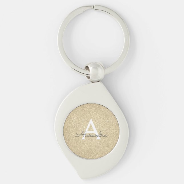 Luxury Gold Glitter & Sparkle Monogram Keychain (Front)