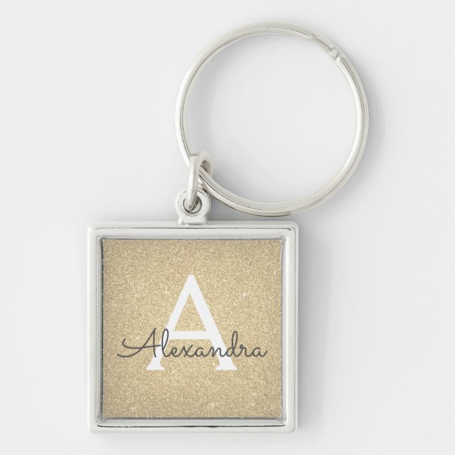 Luxury Gold Glitter & Sparkle Monogram Keychain (Front)