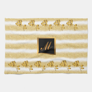 Luxury Gold Glitter White Floral Gift Kitchen Towel