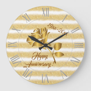 Luxury Gold Glitter White Floral Gift Large Clock