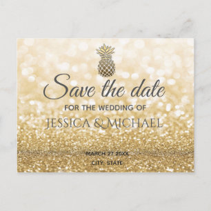 Luxury gold glittery gold pineapple save the date announcement postcard