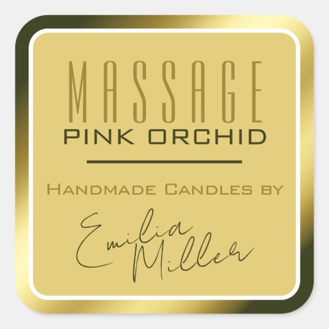 Luxury Gold Golden Ombre Signature Text Candles Square Sticker (Front)