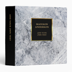 Luxury gold & gray white marble stone personalized binder