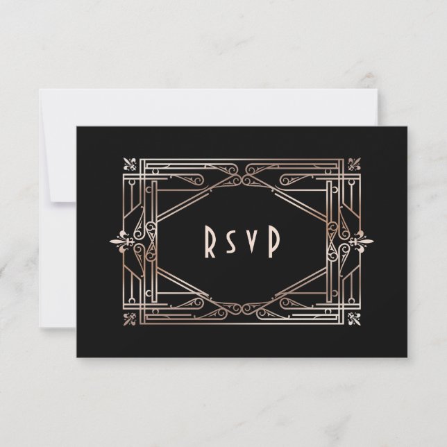 Luxury Gold Great Gatsby Art Deco 20s Wedding RSVP Card (Front)