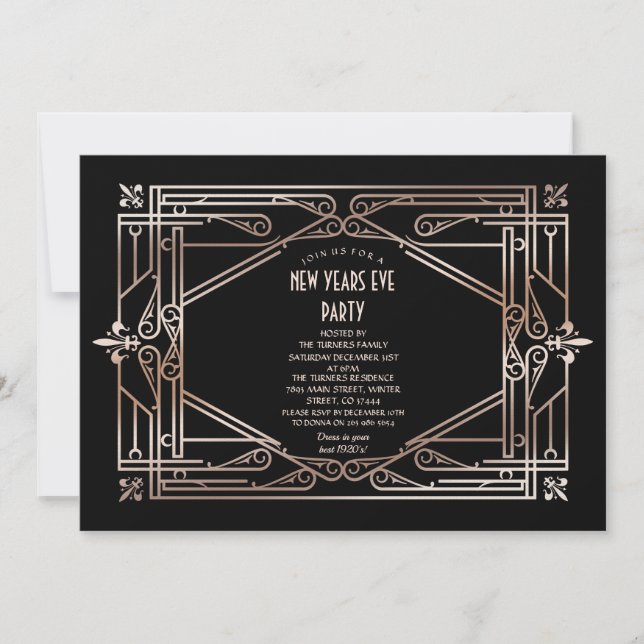 Luxury Gold Great Gatsby Art Deco New Year's Eve Invitation (Front)