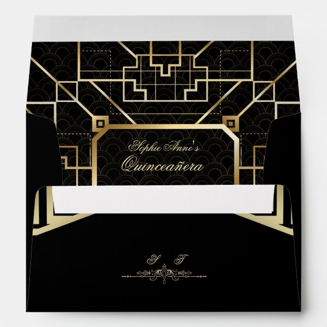 Luxury Gold Great Gatsby Monogram Quinceañera Envelope (Back (Bottom))