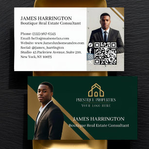 Luxury Gold & Green Real Estate Agent Photo Logo Business Card