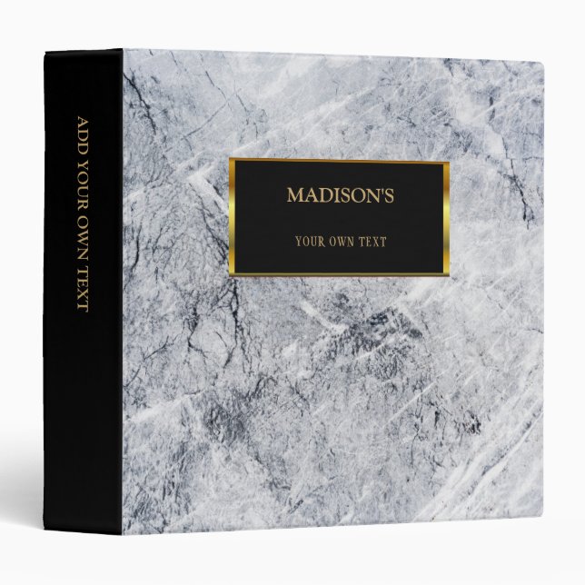Luxury gold & grey white marble stone personalized binder (Front/Spine)