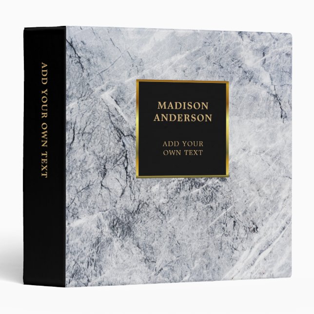 Luxury gold & grey white marble stone personalized binder (Front/Spine)