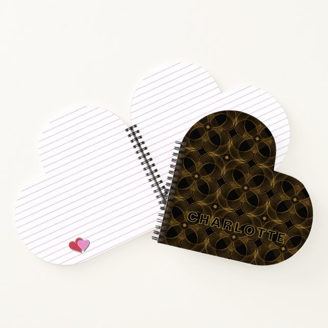 Luxury Gold Guilloché Seamless Pattern Heart Shape Notebook (Inside)