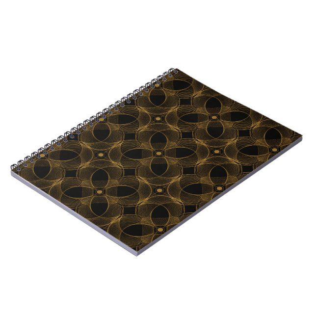 Luxury Gold Guilloché Seamless Pattern Stylish Notebook (Left Side)