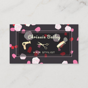 Luxury Gold Hair Stylist Tools Pink Floral Business Card