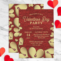 Luxury Gold Hearts with Red Gems Valentine's Party