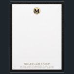 Luxury Gold Initial Law Office Letterhead<br><div class="desc">Make a lasting impression with this Luxury Gold Initial Law Office Letterhead, tailored for law firms and legal professionals. Featuring a refined black and gold monogram design, this letterhead exudes professionalism and elegance. Customize it with your firm's name and contact details to convey a strong brand identity. Elevate your correspondence...</div>