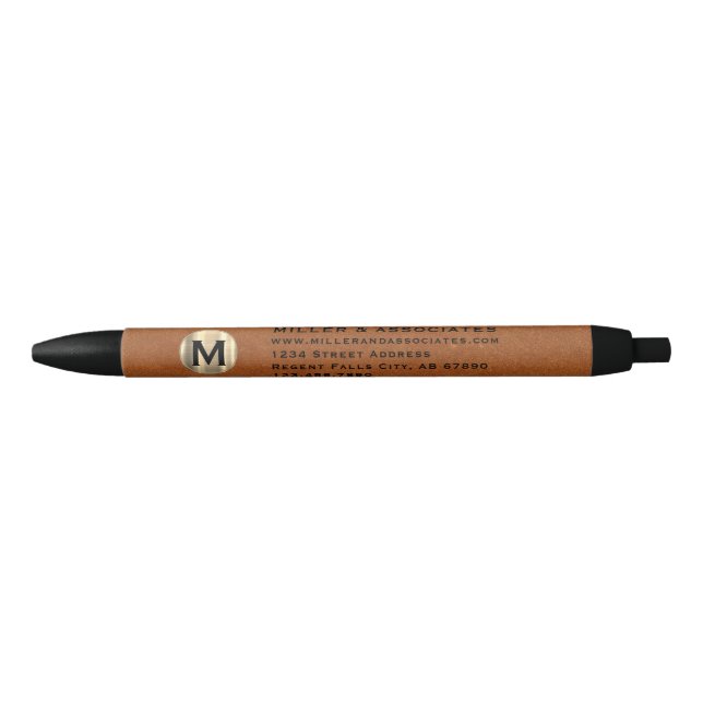 Luxury Gold Initial Logo Company Branded Black Ink Pen (Front)