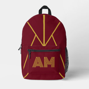 Luxury Gold Initial Monogram Burgundy Red Printed Backpack