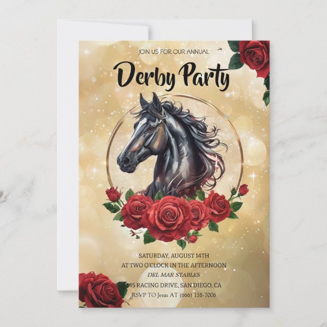 Luxury Gold Kentucky Derby Party Invitation Black  (Front)