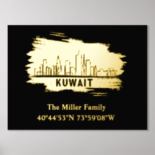 luxury gold Kuwait skyline longitude latitude  Foil Prints