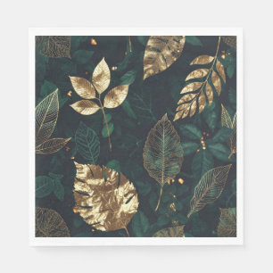 Luxury Gold Leaf Forest Green Napkins