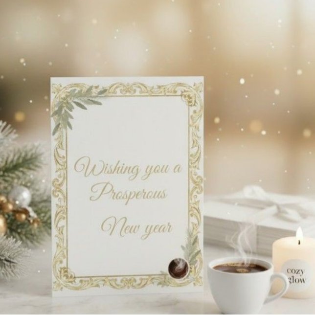 Luxury Gold Leaf & Pine Elegant New Year Greeting  Invitation (Creator Uploaded)