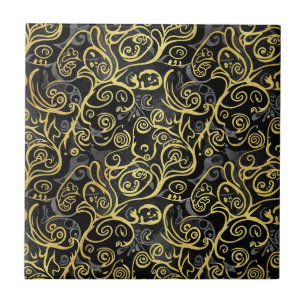 Luxury Gold Leaf Storybook Black Silver Tile