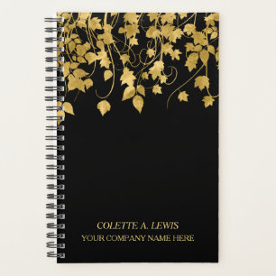 Luxury Gold Leaves on Black Planner