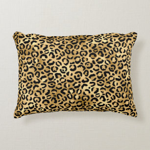 Luxury Gold Leopard Print-Cozy Glam Animal Pattern Accent Pillow