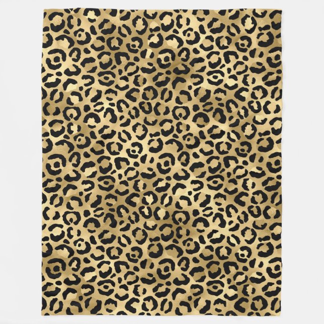 Luxury Gold Leopard Print-Cozy Glam Animal Pattern Fleece Blanket (Front)