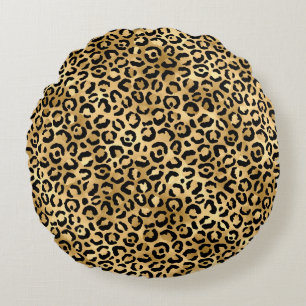 Luxury Gold Leopard Print-Cozy Glam Animal Pattern Round Pillow