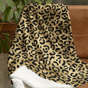 Luxury Gold Leopard Print-Cozy Glam Animal Pattern Sherpa Blanket
