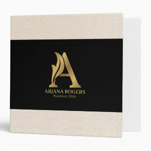 Luxury Gold Letter A Monogram On black and linen Binder