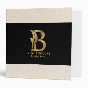 Luxury Gold Letter B Monogram On black and linen Binder