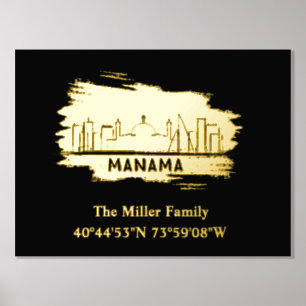 luxury gold Manama skyline longitude latitude Foil Prints
