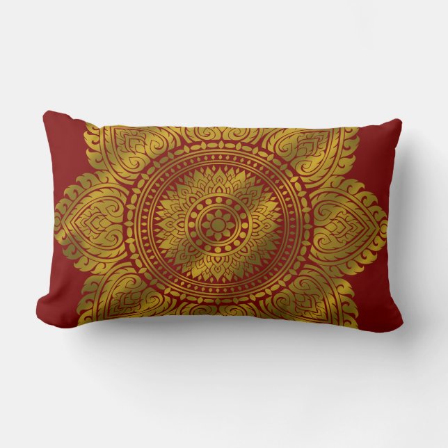 Luxury Gold Mandala Red Throw Pillow (Front)
