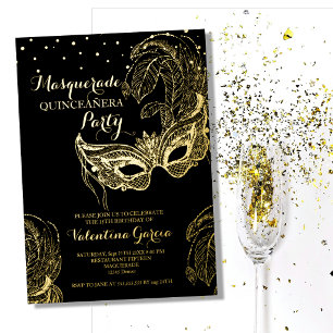 Luxury Gold Masquerade Quinceañera Invite