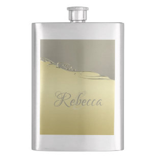 Luxury gold metal decorative on gold and silver hip flask
