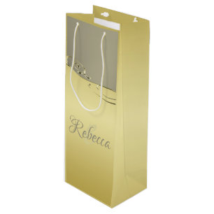 Luxury gold metal decorative on gold and silver wine gift bag