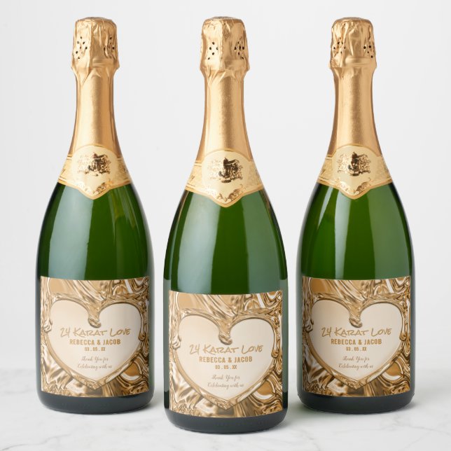 Luxury Gold Metal Heart Sparkling Wine Label (Bottles)