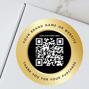 Luxury Gold Metallic Black QR Code Thank You Classic Round Sticker